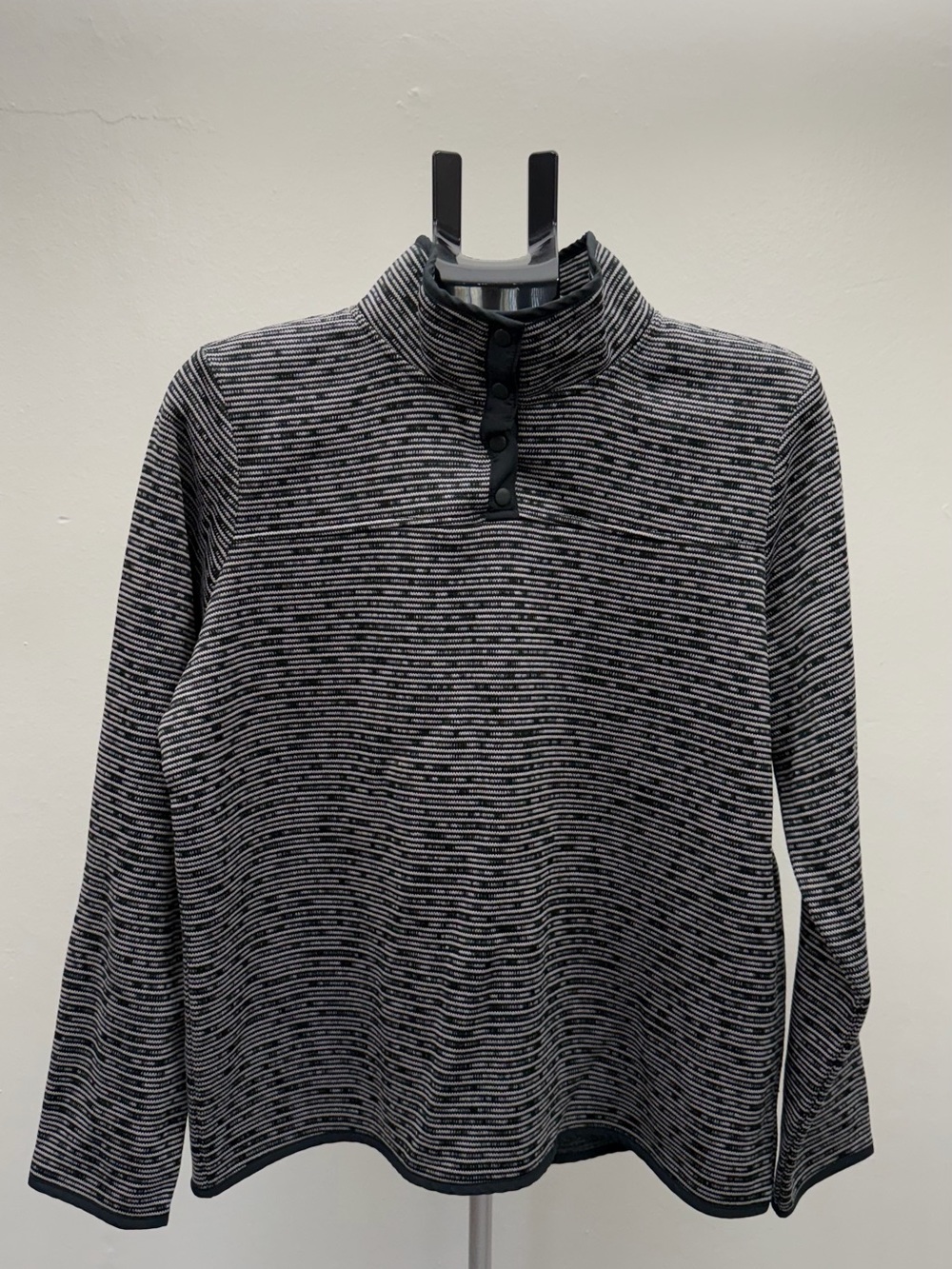 St. John’s Bay Fleece Pullover Snap Mock Neck Striped Sweater Size Large